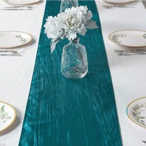{NEW} Accordion Crinkle Taffeta Table Runner, Elegant Linen Runner - Teal